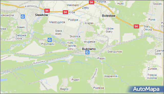 mapa Bukowno powiat olkuski, Bukowno powiat olkuski na mapie Targeo