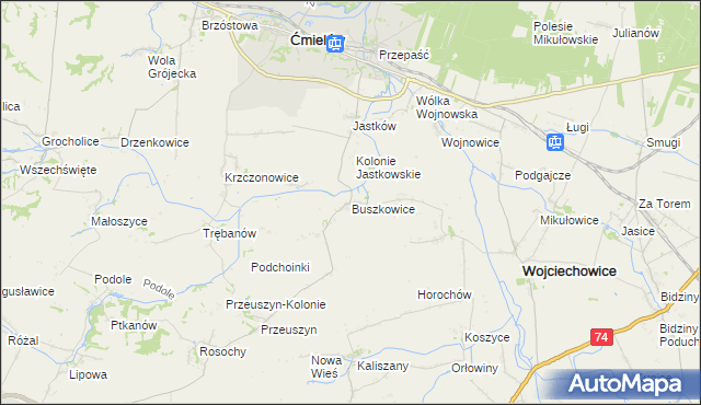 mapa Buszkowice gmina Ćmielów, Buszkowice gmina Ćmielów na mapie Targeo