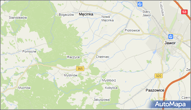 mapa Chełmiec gmina Męcinka, Chełmiec gmina Męcinka na mapie Targeo