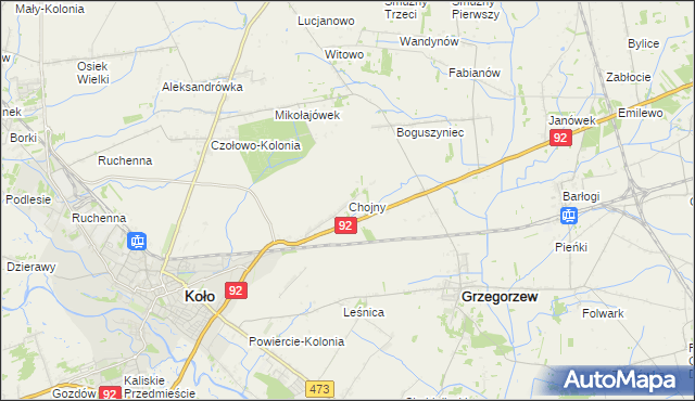 mapa Chojny gmina Koło, Chojny gmina Koło na mapie Targeo