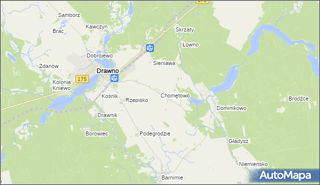 mapa Chomętowo gmina Drawno, Chomętowo gmina Drawno na mapie Targeo