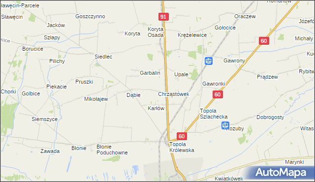 mapa Chrząstówek gmina Łęczyca, Chrząstówek gmina Łęczyca na mapie Targeo