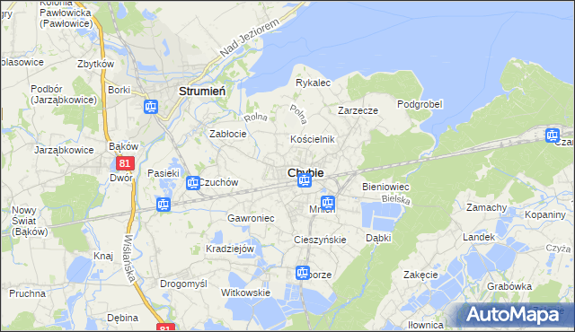 mapa Chybie, Chybie na mapie Targeo