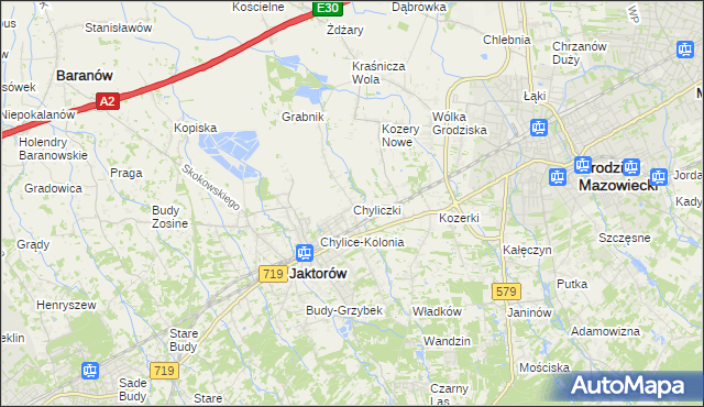 mapa Chyliczki gmina Jaktorów, Chyliczki gmina Jaktorów na mapie Targeo