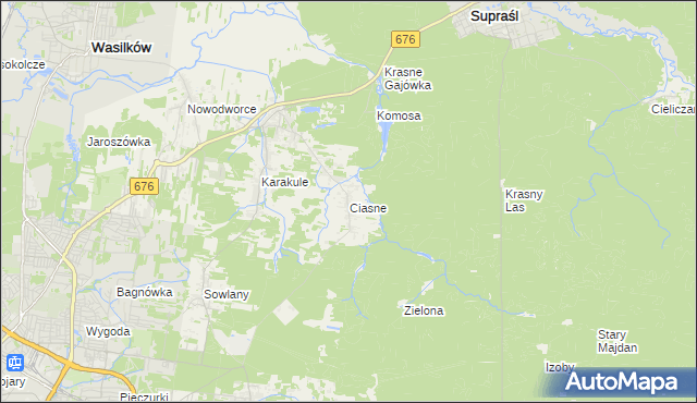 mapa Ciasne gmina Supraśl, Ciasne gmina Supraśl na mapie Targeo