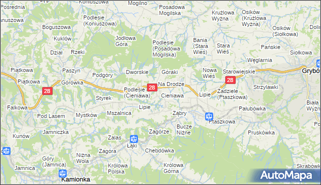 mapa Cieniawa, Cieniawa na mapie Targeo