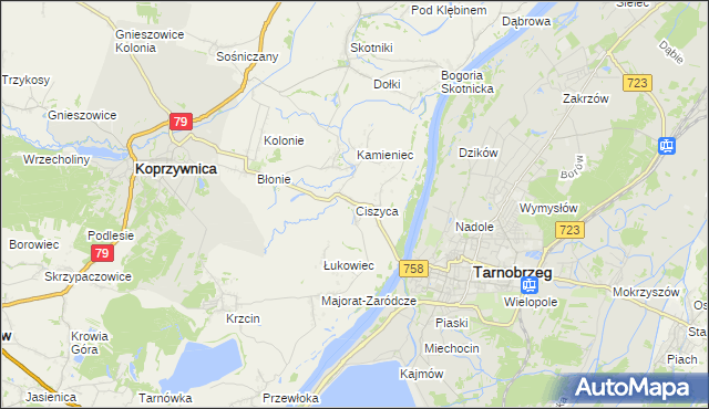 mapa Ciszyca gmina Koprzywnica, Ciszyca gmina Koprzywnica na mapie Targeo