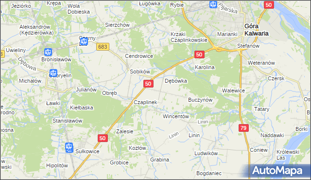 mapa Czaplin gmina Góra Kalwaria, Czaplin gmina Góra Kalwaria na mapie Targeo