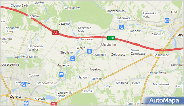 mapa Czaplinek gmina Zgierz, Czaplinek gmina Zgierz na mapie Targeo