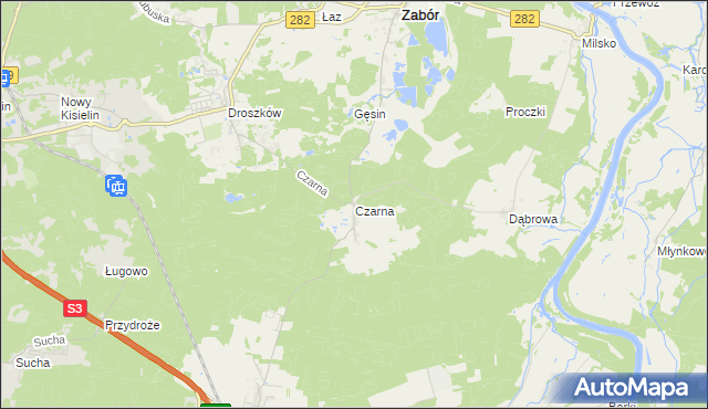 mapa Czarna gmina Zabór, Czarna gmina Zabór na mapie Targeo