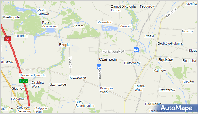 mapa Czarnocin powiat piotrkowski, Czarnocin powiat piotrkowski na mapie Targeo
