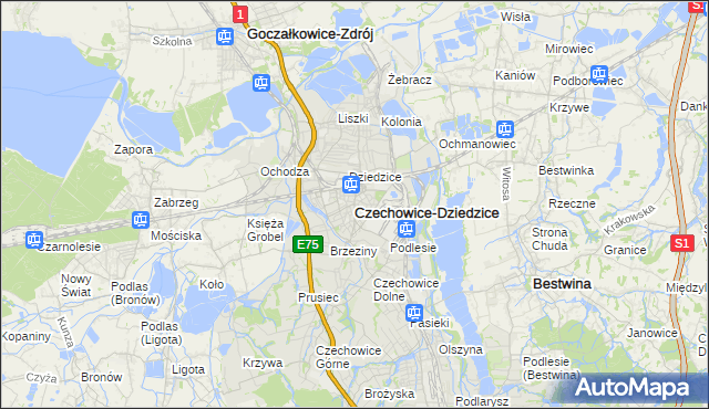 mapa Czechowic-Dziedzic, Czechowice-Dziedzice na mapie Targeo
