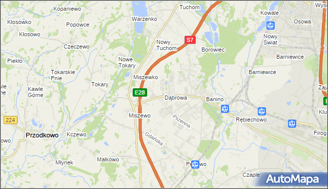 mapa Dąbrowa gmina Żukowo, Dąbrowa gmina Żukowo na mapie Targeo