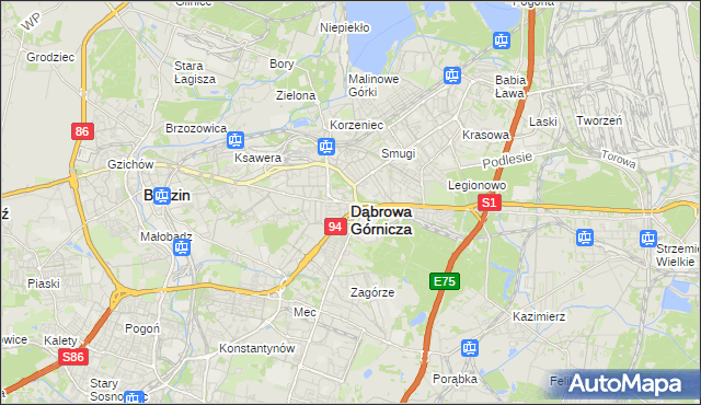 mapa Dąbrowa Górnicza, Dąbrowa Górnicza na mapie Targeo
