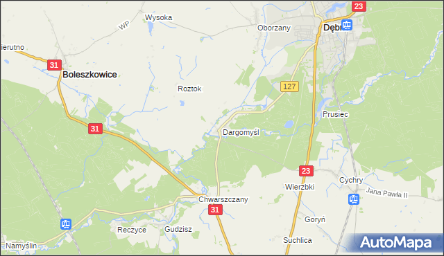 mapa Dargomyśl gmina Dębno, Dargomyśl gmina Dębno na mapie Targeo