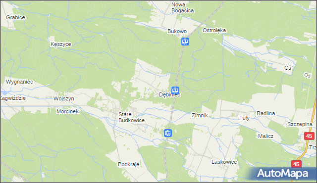 mapa Dębiniec gmina Murów, Dębiniec gmina Murów na mapie Targeo