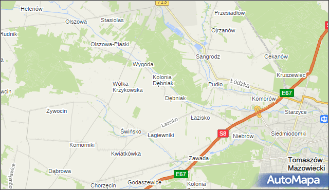 mapa Dębniak gmina Ujazd, Dębniak gmina Ujazd na mapie Targeo