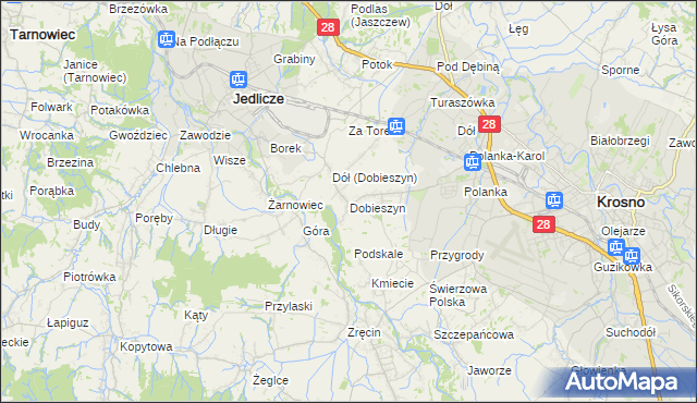 mapa Dobieszyn gmina Jedlicze, Dobieszyn gmina Jedlicze na mapie Targeo
