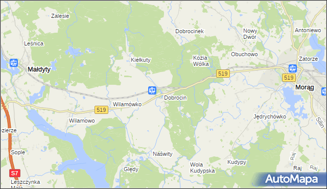 mapa Dobrocin gmina Małdyty, Dobrocin gmina Małdyty na mapie Targeo