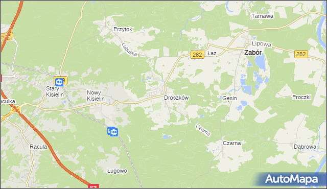 mapa Droszków gmina Zabór, Droszków gmina Zabór na mapie Targeo