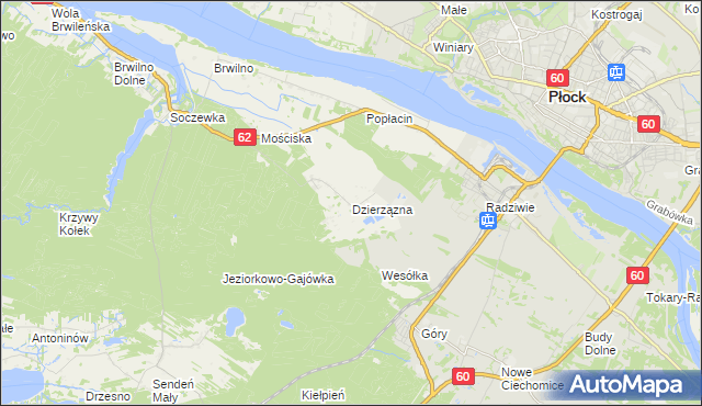 mapa Dzierzązna gmina Nowy Duninów, Dzierzązna gmina Nowy Duninów na mapie Targeo