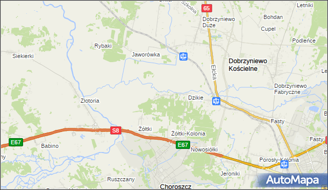 mapa Dzikie-Kolonia, Dzikie-Kolonia na mapie Targeo