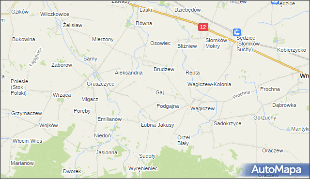 mapa Gaj gmina Wróblew, Gaj gmina Wróblew na mapie Targeo