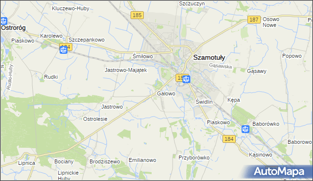 mapa Gałowo gmina Szamotuły, Gałowo gmina Szamotuły na mapie Targeo
