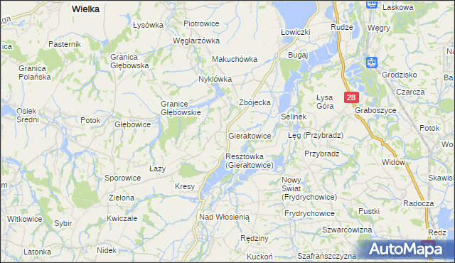 mapa Gierałtowice gmina Wieprz, Gierałtowice gmina Wieprz na mapie Targeo