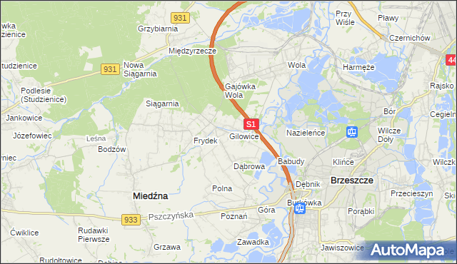 mapa Gilowice gmina Miedźna, Gilowice gmina Miedźna na mapie Targeo
