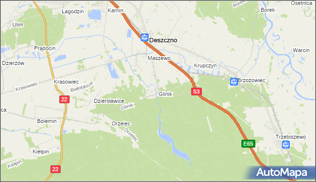 mapa Glinik gmina Deszczno, Glinik gmina Deszczno na mapie Targeo