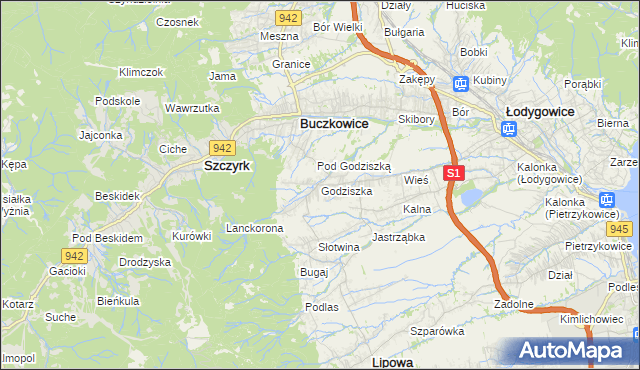 mapa Godziszka gmina Buczkowice, Godziszka gmina Buczkowice na mapie Targeo