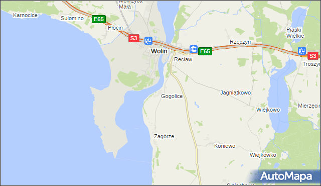 mapa Gogolice gmina Wolin, Gogolice gmina Wolin na mapie Targeo