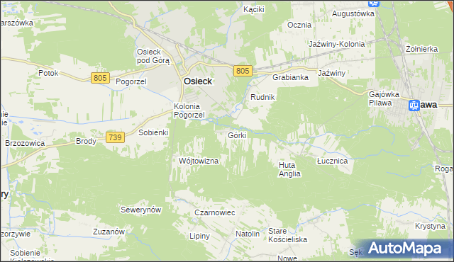 mapa Górki gmina Osieck, Górki gmina Osieck na mapie Targeo