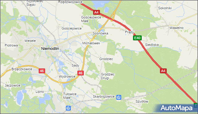 mapa Grodziec gmina Niemodlin, Grodziec gmina Niemodlin na mapie Targeo