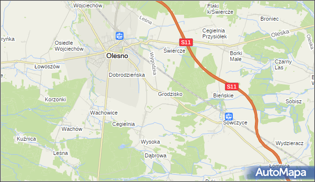 mapa Grodzisko gmina Olesno, Grodzisko gmina Olesno na mapie Targeo
