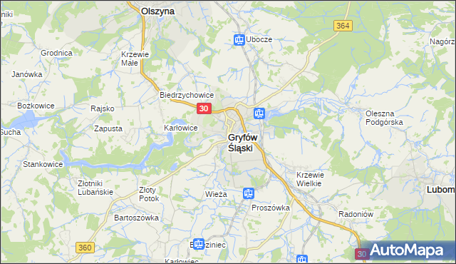 mapa Gryfów Śląski, Gryfów Śląski na mapie Targeo
