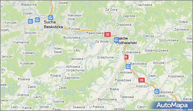 mapa Grzechynia, Grzechynia na mapie Targeo