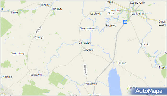 mapa Grzęda gmina Bisztynek, Grzęda gmina Bisztynek na mapie Targeo