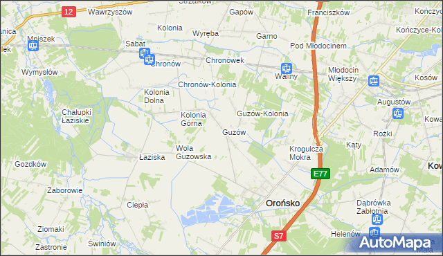 mapa Guzów gmina Orońsko, Guzów gmina Orońsko na mapie Targeo