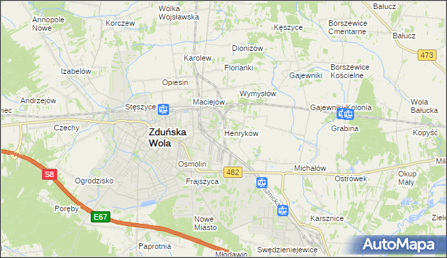 mapa Henryków gmina Zduńska Wola, Henryków gmina Zduńska Wola na mapie Targeo