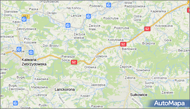 mapa Izdebnik gmina Lanckorona, Izdebnik gmina Lanckorona na mapie Targeo