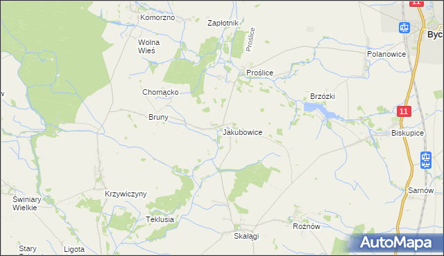 mapa Jakubowice gmina Byczyna, Jakubowice gmina Byczyna na mapie Targeo
