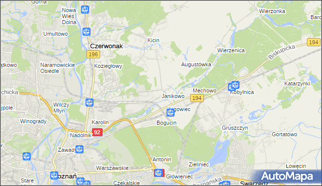 mapa Janikowo gmina Swarzędz, Janikowo gmina Swarzędz na mapie Targeo