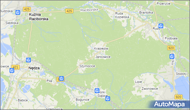 mapa Jankowice gmina Kuźnia Raciborska, Jankowice gmina Kuźnia Raciborska na mapie Targeo