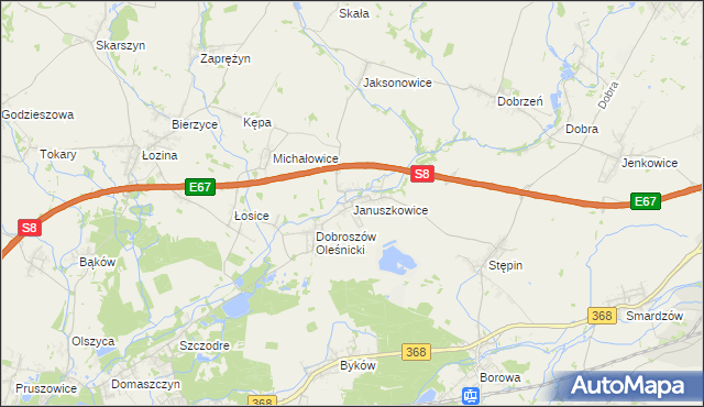 mapa Januszkowice gmina Długołęka, Januszkowice gmina Długołęka na mapie Targeo