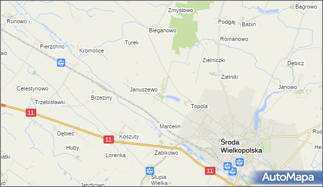 mapa Jarosławiec gmina Środa Wielkopolska, Jarosławiec gmina Środa Wielkopolska na mapie Targeo
