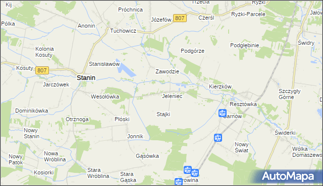mapa Jeleniec gmina Stanin, Jeleniec gmina Stanin na mapie Targeo