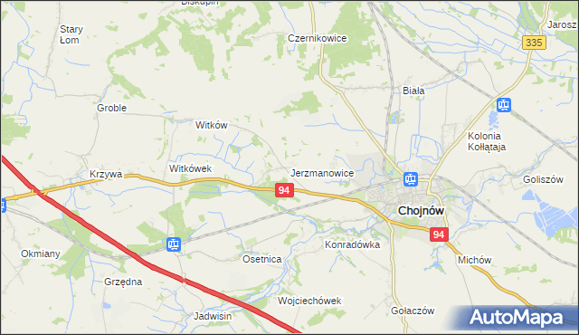 mapa Jerzmanowice gmina Chojnów, Jerzmanowice gmina Chojnów na mapie Targeo