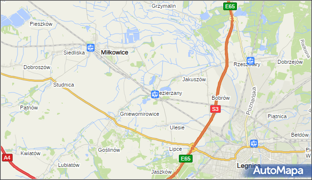 mapa Jezierzany gmina Miłkowice, Jezierzany gmina Miłkowice na mapie Targeo